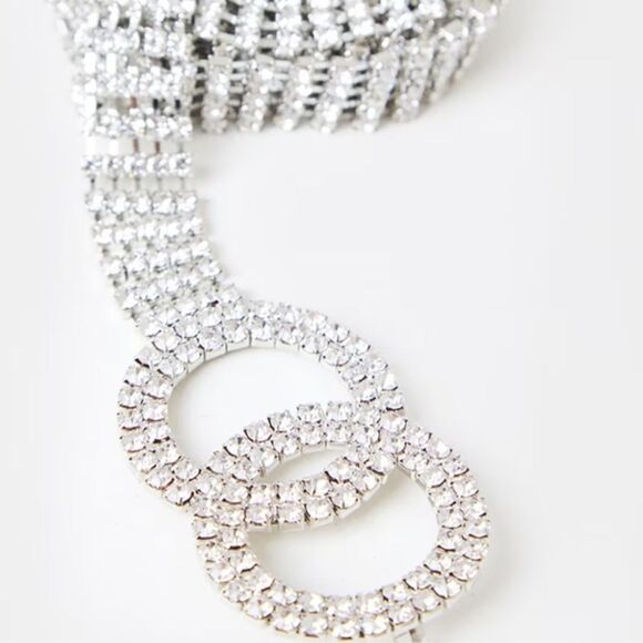 Silver Rhinestone Dazzling Waist Chain Double O Ring Belt NEW - Picture 4 of 4